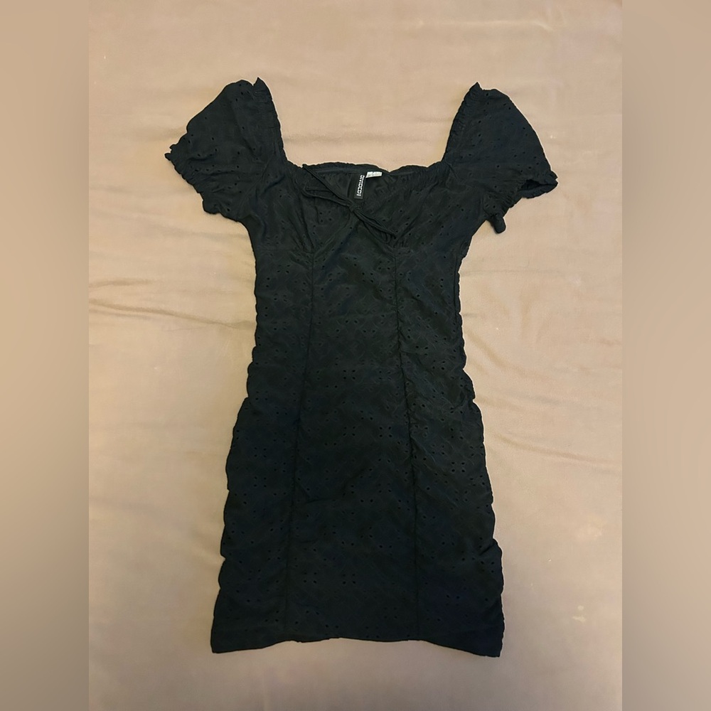 Divided Black Mini Eyelet Dress